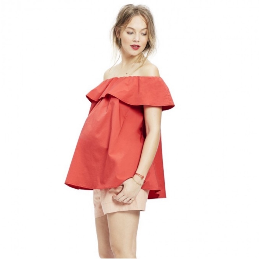 HATCH maternity Chloe off the shoulder top size Petite in peach.